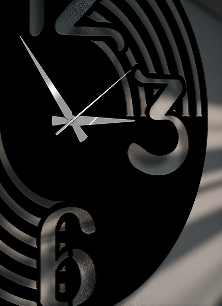 Organic forms define this sleek modern metal art for wall, showcasing flowing number curves and bright hands on a minimalist wall clock.