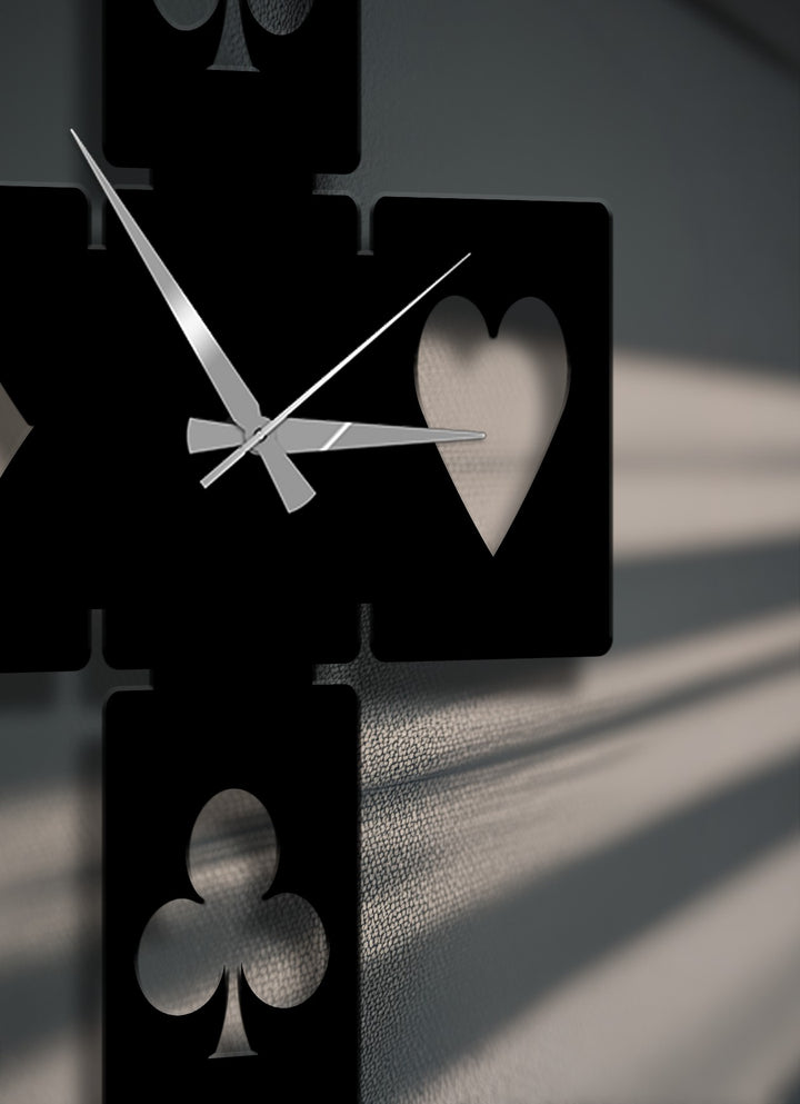 Soft, textured shadows gently caress the subtle fabric background, creating a serene depth behind the luminous heart of this unique metal wall art clock.