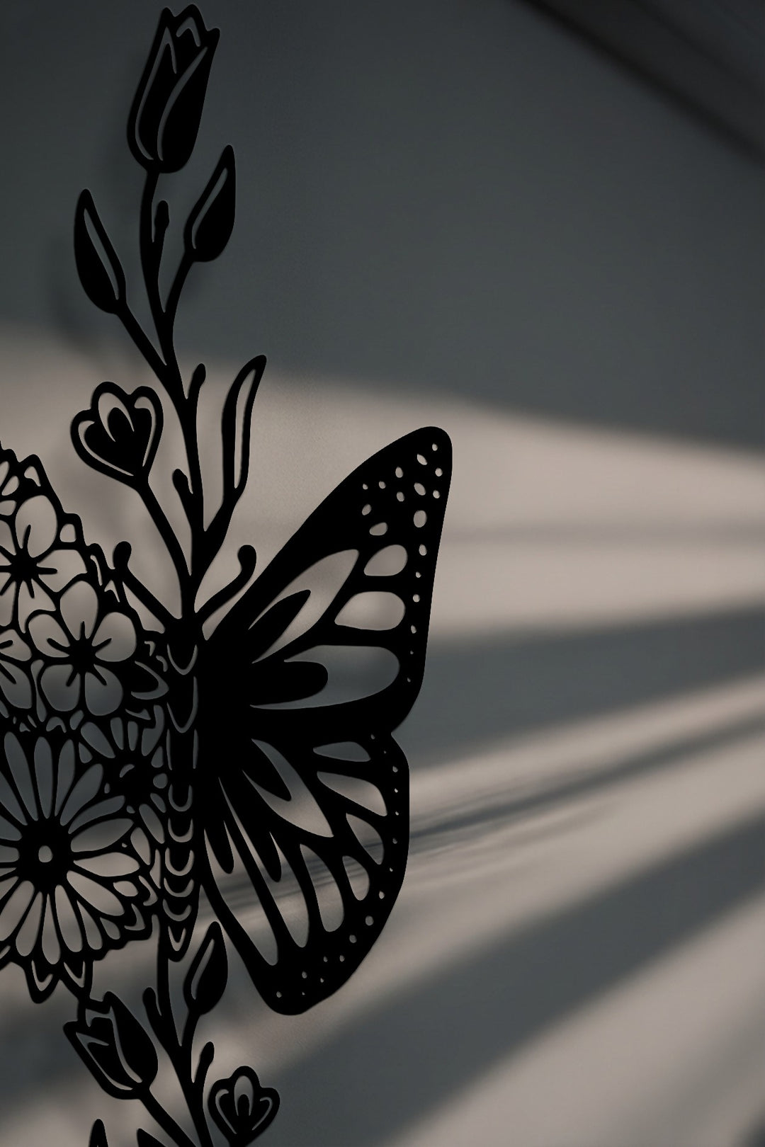 Floral Butterfly Fusion – Elegant Nature Metal Wall Art