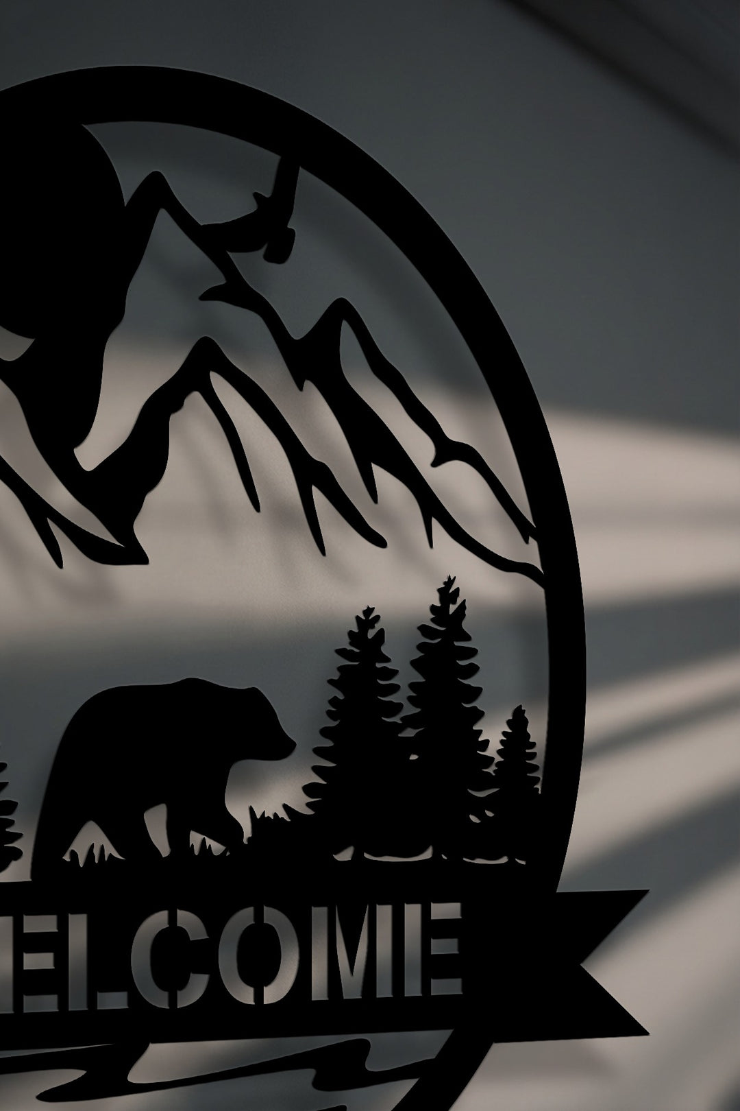 Mountain Bear Welcome Sign – Nature Landscape Metal Wall Art
