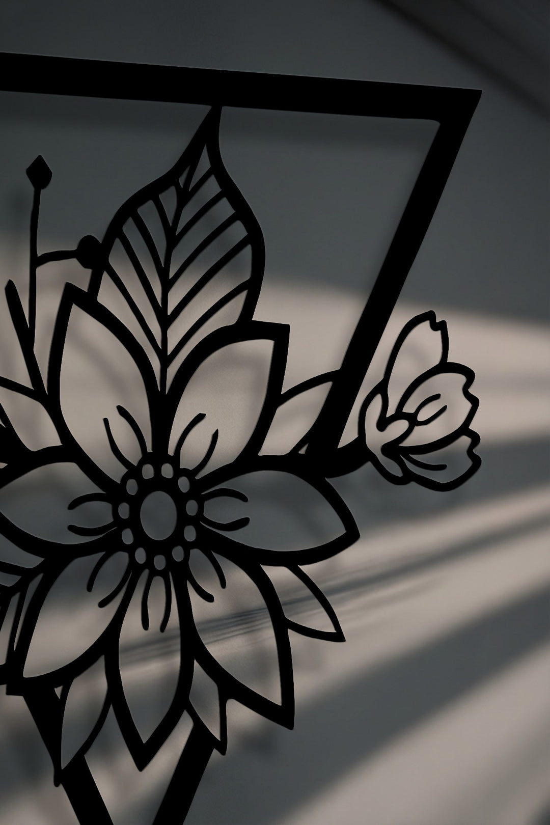 Geometric Floral Blossom – Modern Triangle Frame Metal Wall Art