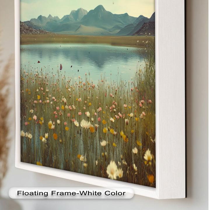 Butterfly Bloom by the Lake – Framed Oil Painting