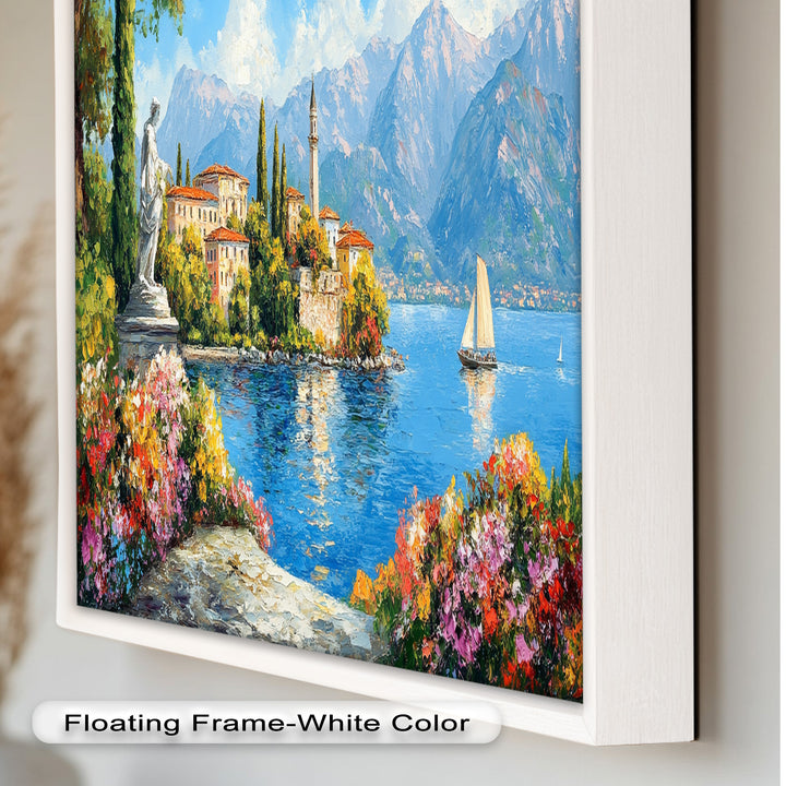 Colorful Italian Lake Town Wall Art – Landscape Oil Painting