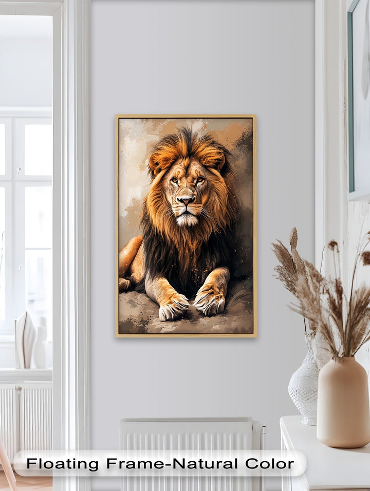 Lion Portrait in Warm Tones - Animal Oil Painting