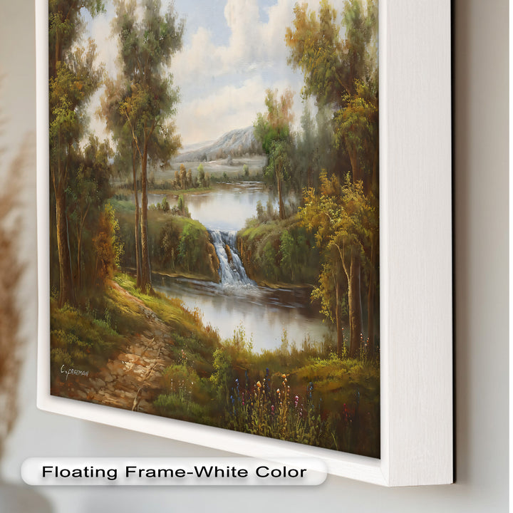Tranquil Forest Cascade – Vintage Oil Painting