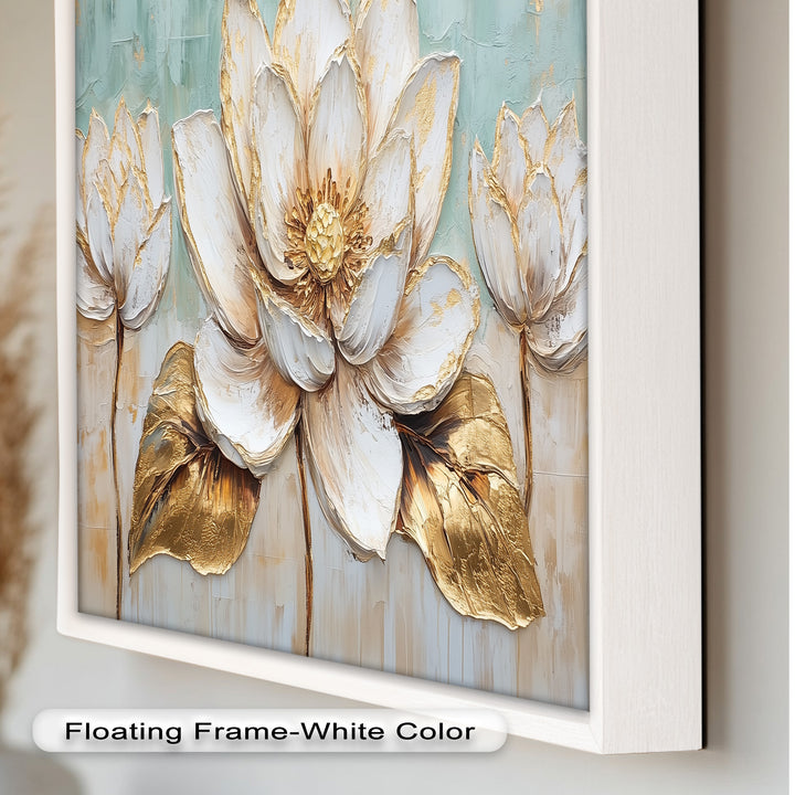 Golden Bloom Lotus – Floral Oil Painting