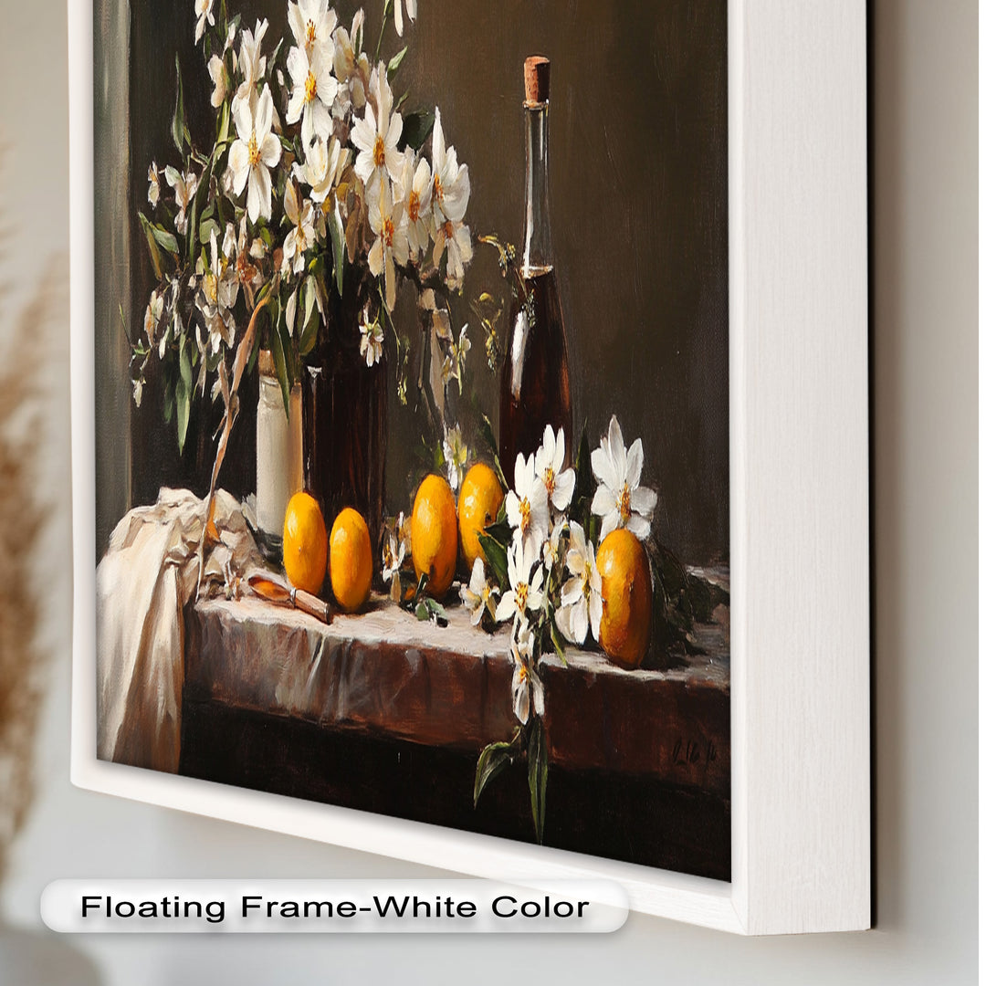 Orange & White Floral Still Life – Elegant Framed Oil Painting