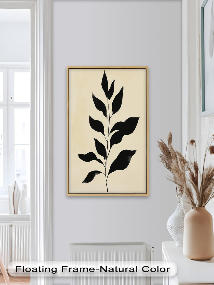 Black Botanical Minimalism – Monochrome Oil Painting