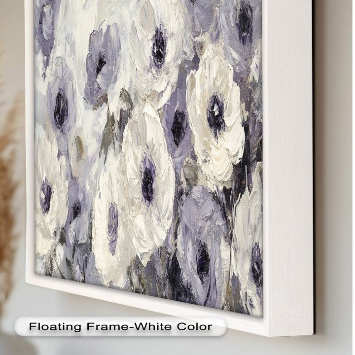 Ivory Whispers – Cream and Lavender Anemone Flower Oil Painting