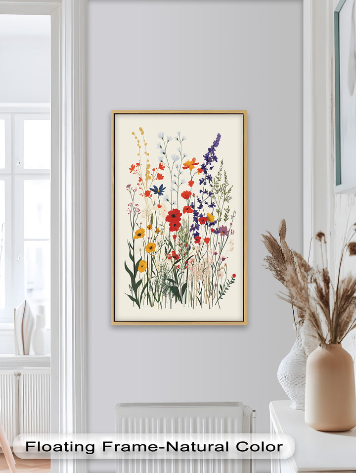 Wild Meadow Bloom – Farbenfrohes botanisches Ölgemälde im Boho-Stil