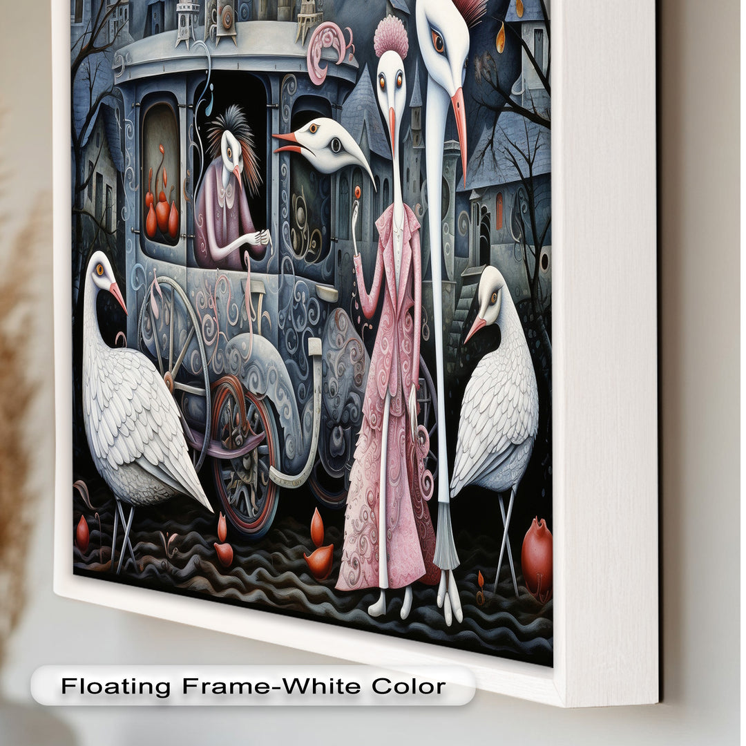 Crimson Couriers – Surreal Carriage Scene Oil Painting