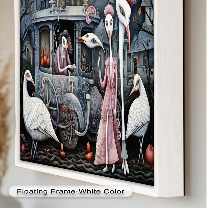 Crimson Couriers – Surreal Carriage Scene Oil Painting