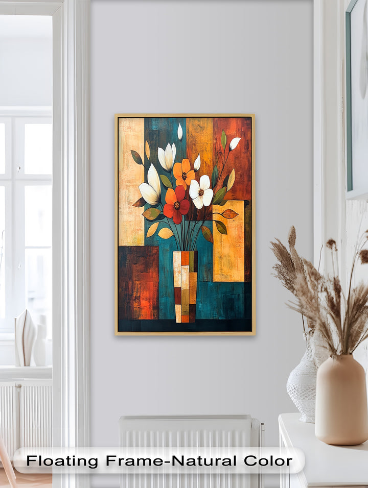 Geometric Bloom – Modern Floral Abstract Oil Painting