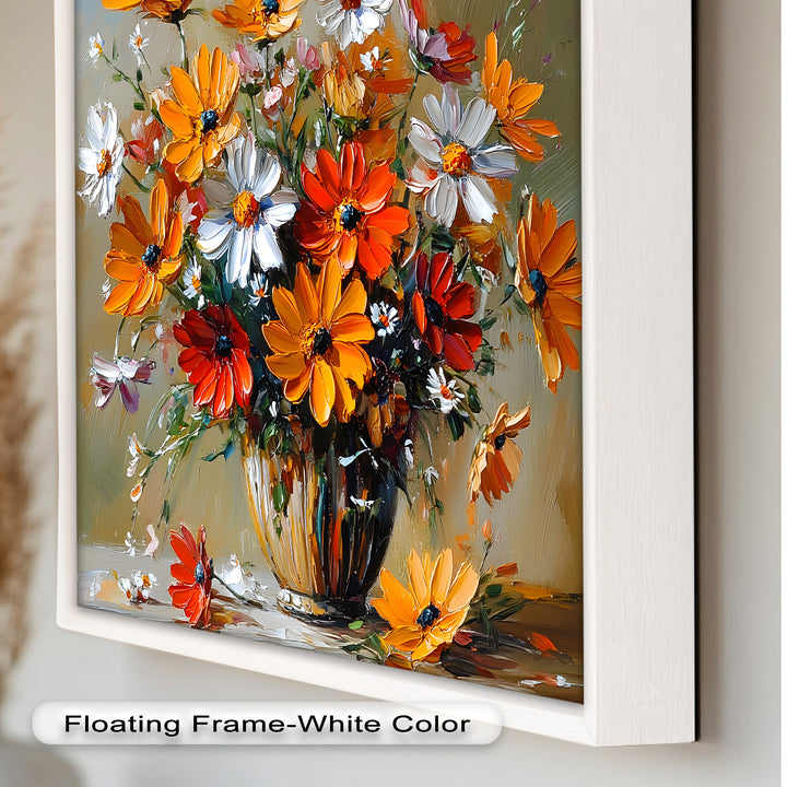 Orange & White Flowers – Botanical Oil Painting