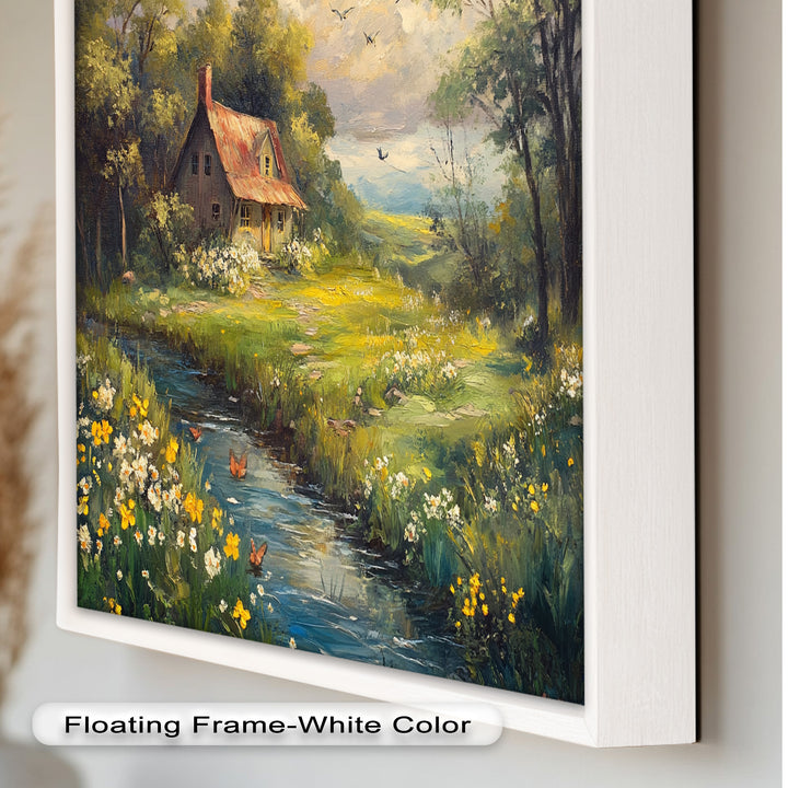 Vintage Frühlingslandschaft – Gerahmtes Ölgemälde
