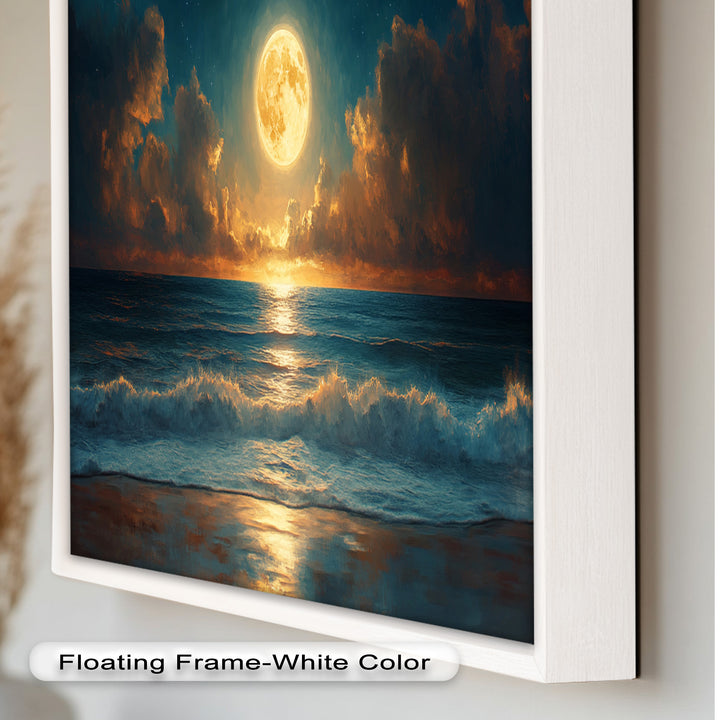 Ocean Night Wall Art Decor - Full Moon Seascape Oil Painting