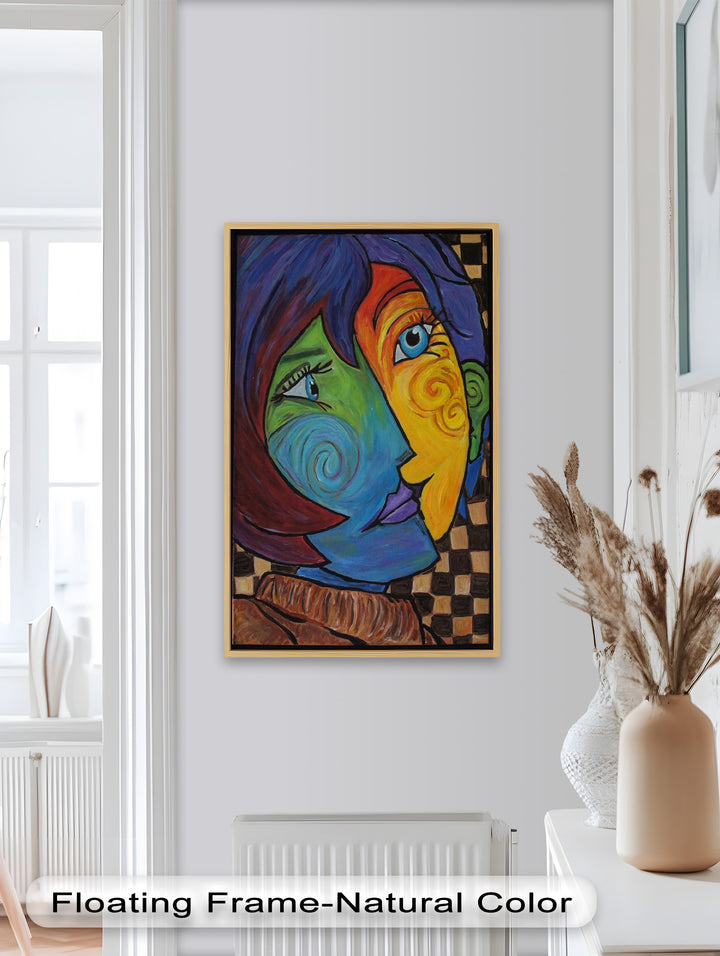 Dual Emotions – Vibrant Abstract Portrait Picasso Oil Painting