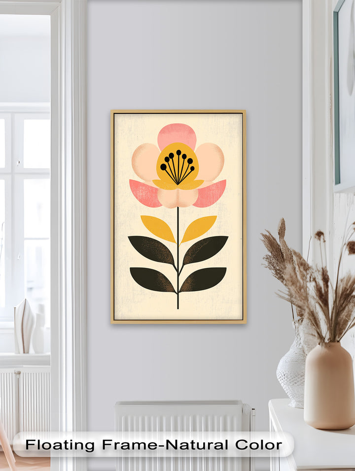 Mid-Century Bloom – Retro Floral Minimalist Wall Art Oil Painting