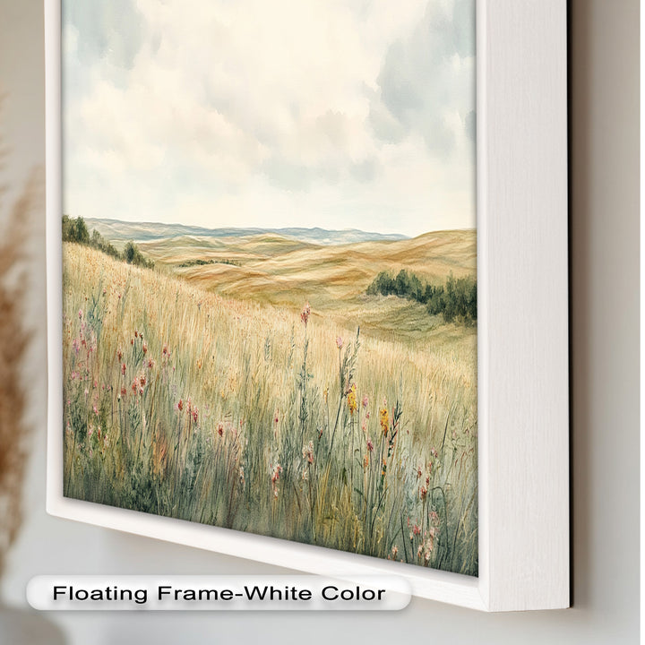 Soft Meadow Landscape Wall Art – Floral Oil Painting