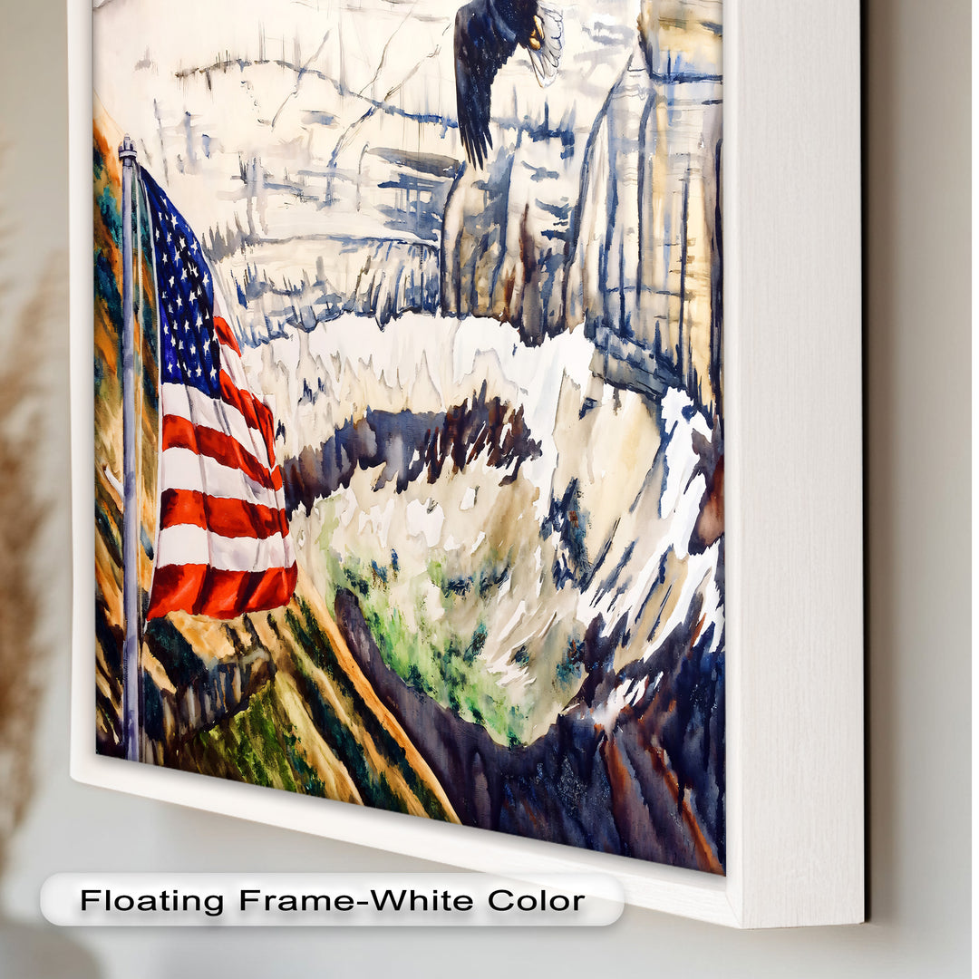 Amerikanische Flagge und Weißkopfseeadler - Patriotisches Ölgemälde