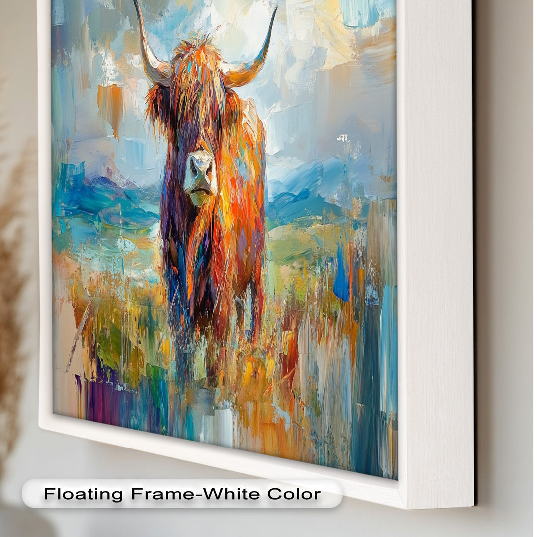 Highland Cow in Windswept Fields - Animal Oil Painting