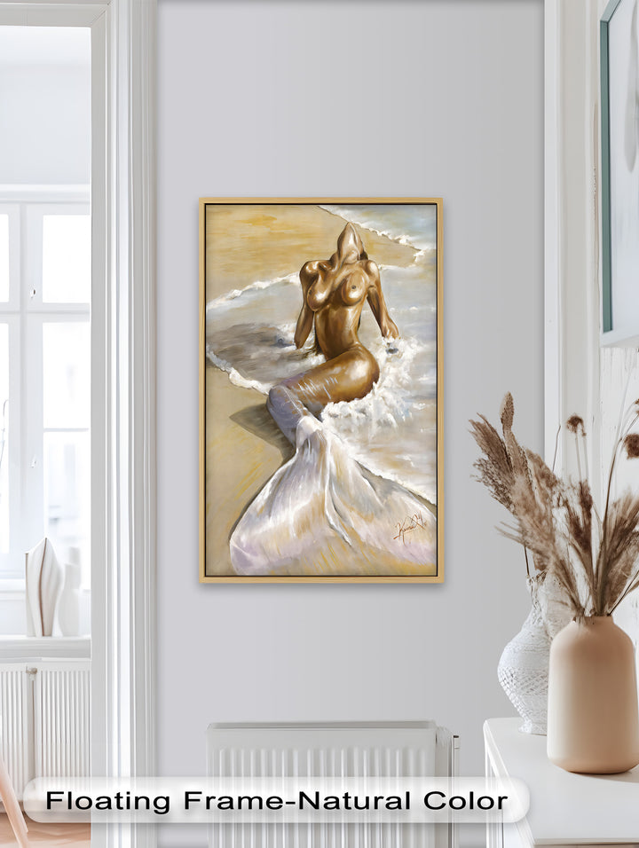 Golden Tide – Sensual Mermaid Oil Painting