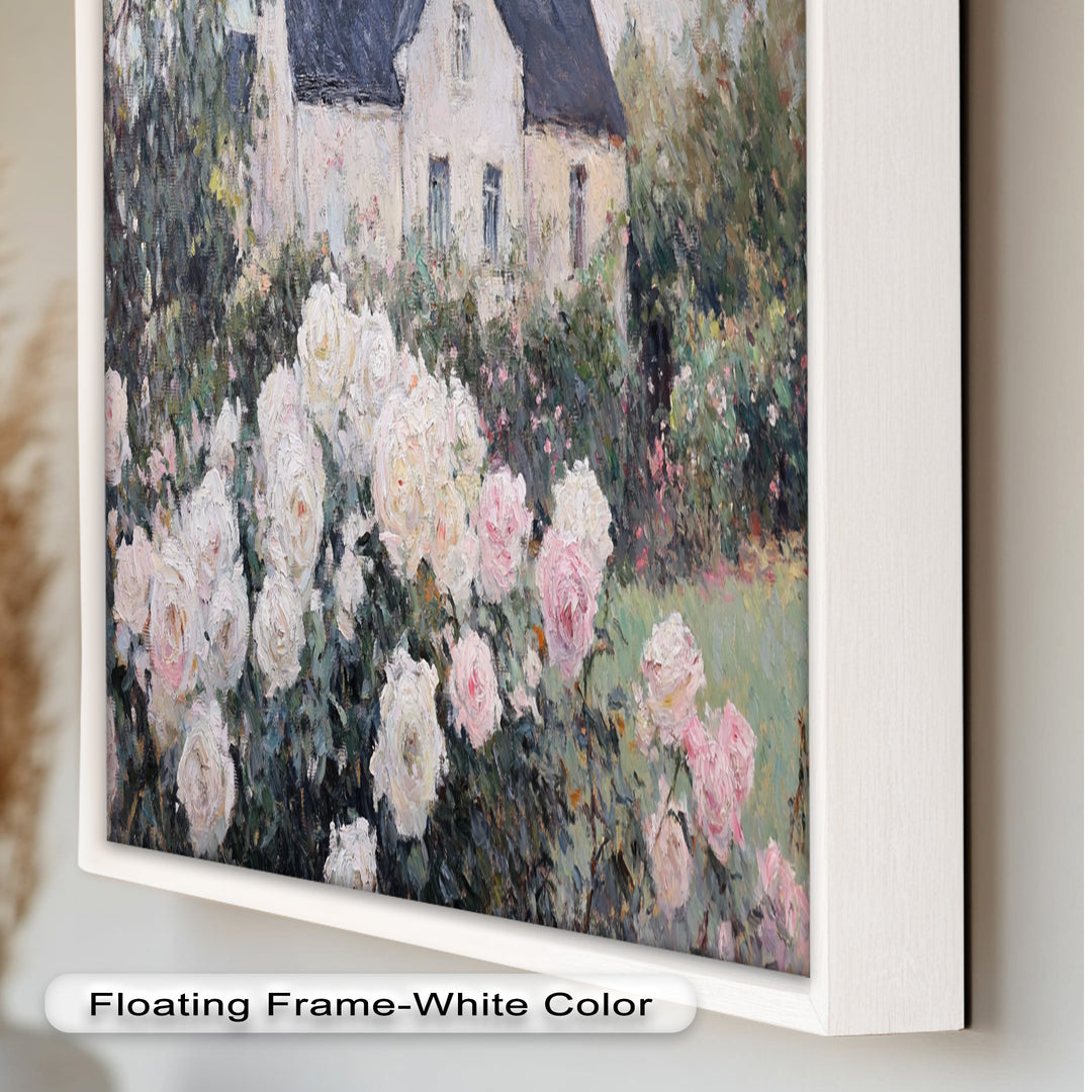Cottage Garden Roses – Impressionist Floral House Scene Oil Painting