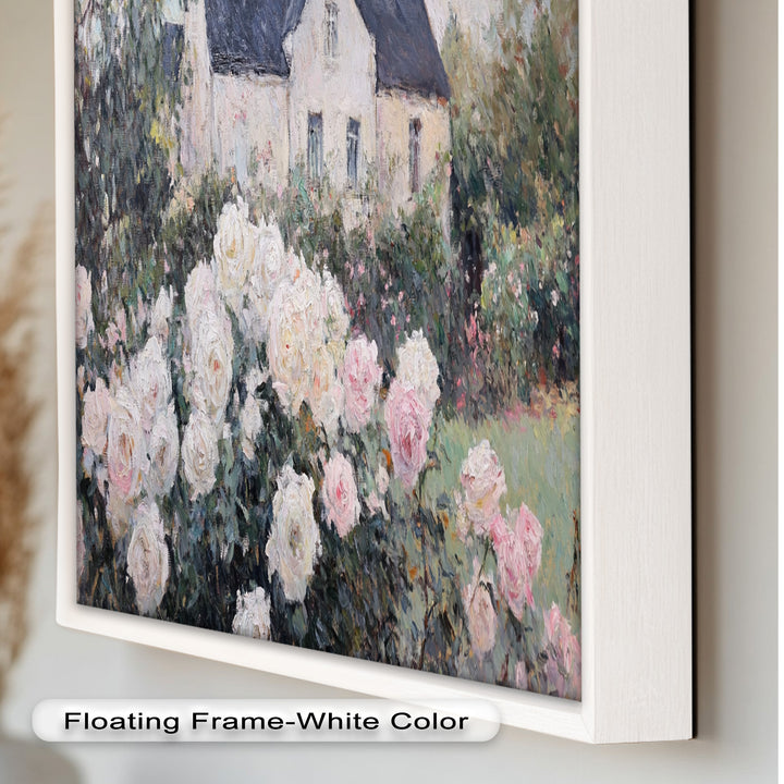 Cottage Garden Roses – Impressionist Floral House Scene Oil Painting