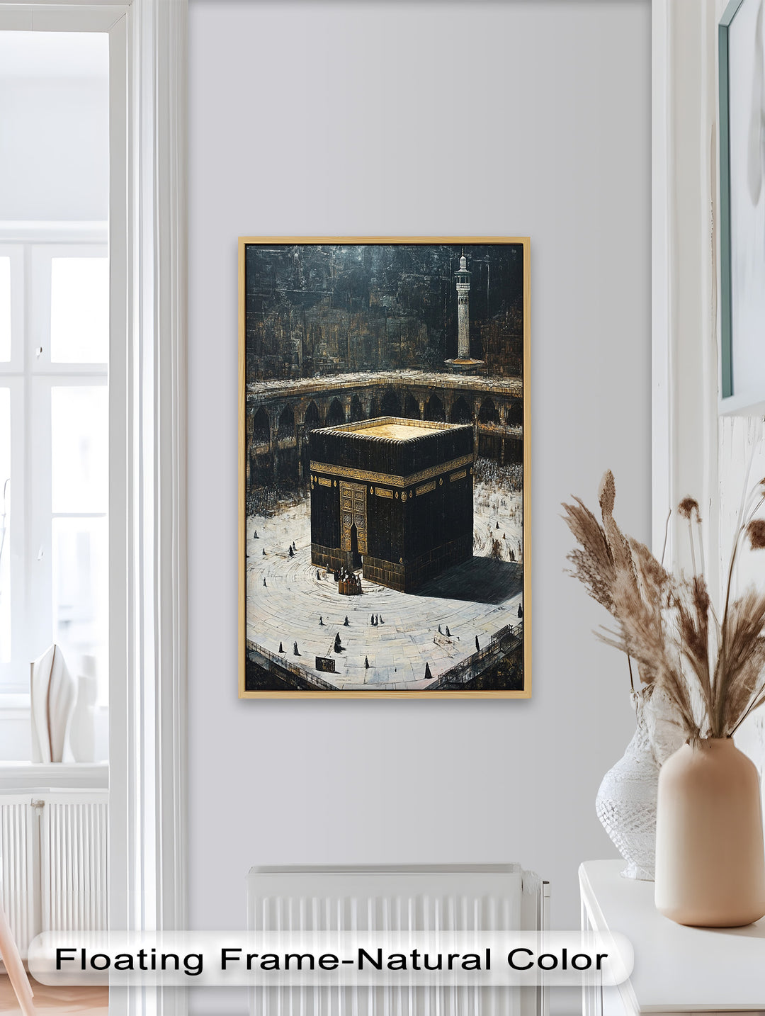 A sacred view of the Kaaba, symbolizing the heart of Islamic worship, set within the grand courtyard of the Holy Mosque.
