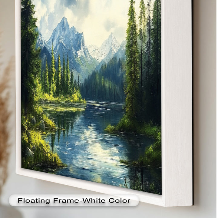 Bergsee-Wald-Wandkunst – Gerahmtes Ölgemälde