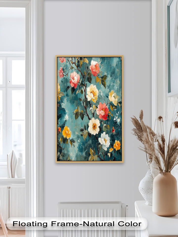 Blühende Träumerei – Romantisches mehrfarbiges Blumen-Ölgemälde