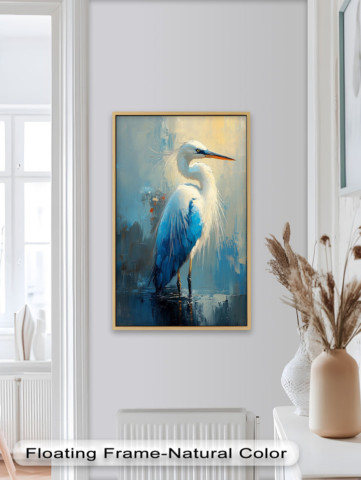Blue Heron in Abstract – Framed Oil Painting