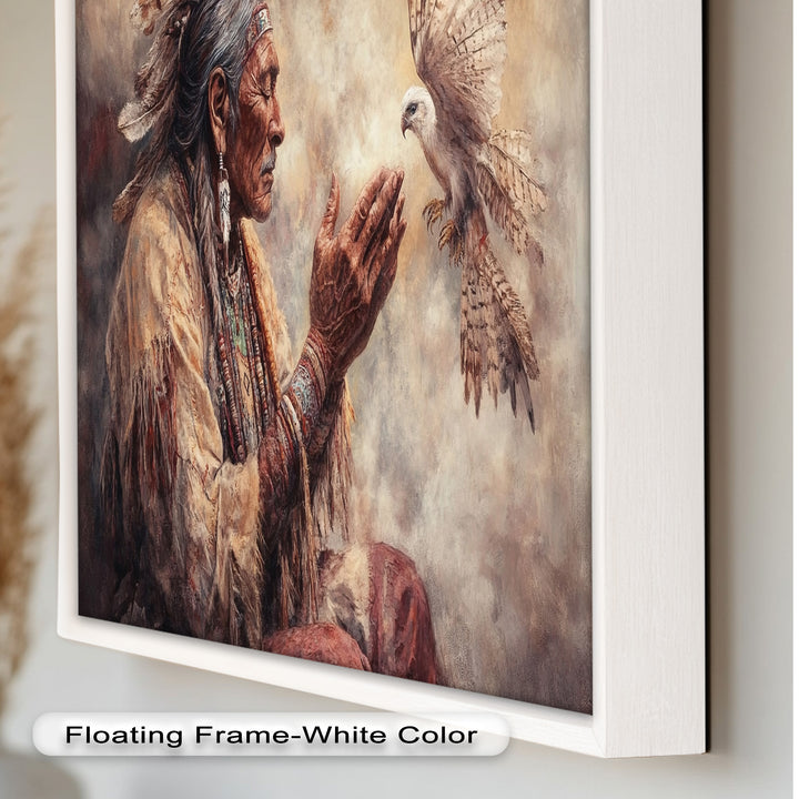 Whisper to the Spirit – Native Elder and Falcon Oil Painting