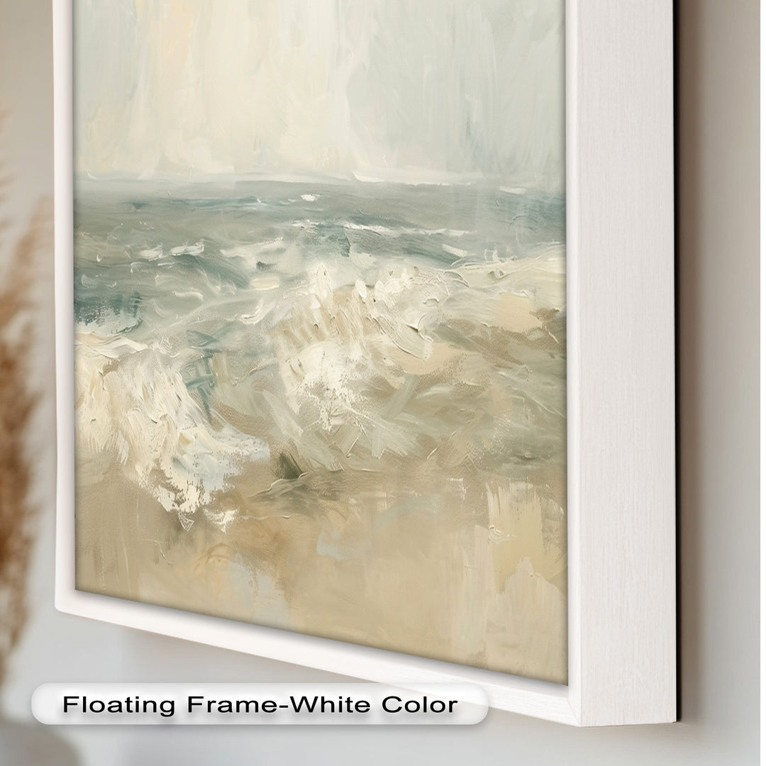 Modern Earthy Green Abstract Landscape – Coastal Serenity Oil Painting