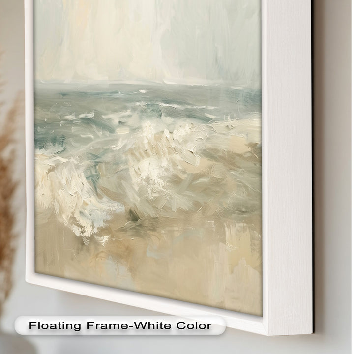 Modern Earthy Green Abstract Landscape – Coastal Serenity Oil Painting