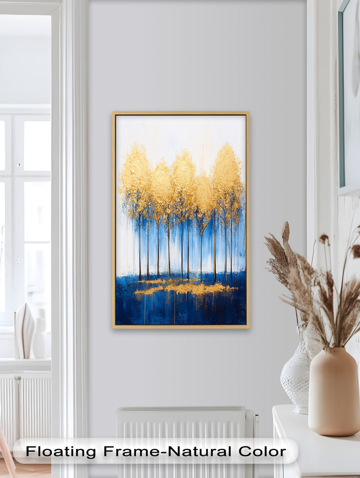 Goldene Bäume am blauen Horizont - Abstraktes Ölgemälde