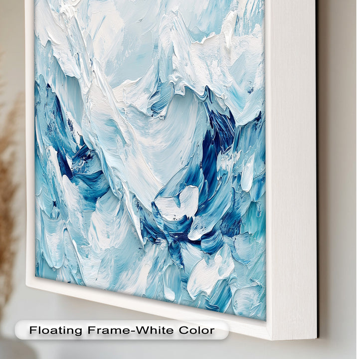 Ocean Ice Texture Art – Abstract Blue & White Oil Painting