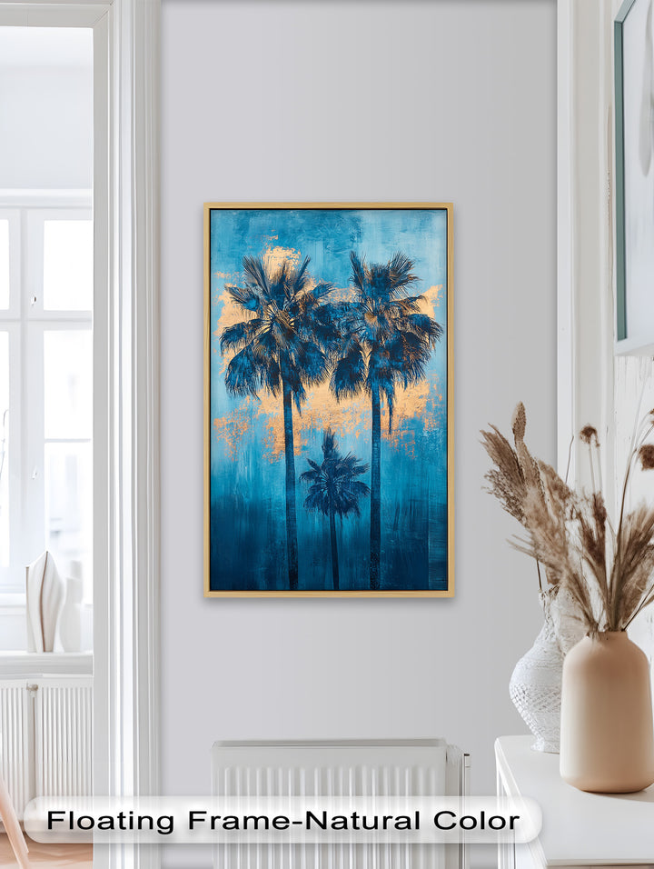 Blue Sunset Palms – Tropical Oil Painting