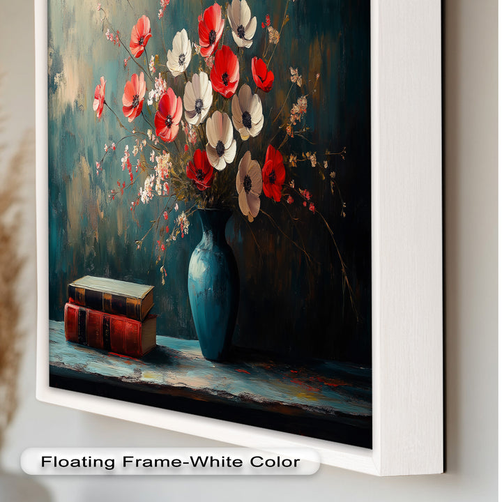 Vibrant Floral Vase with Books – Botanical Oil Paintings