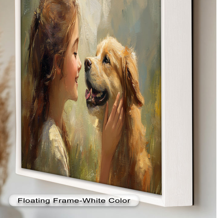 Girl and Golden Retriever in Gentle Light – Animal Oil Painting