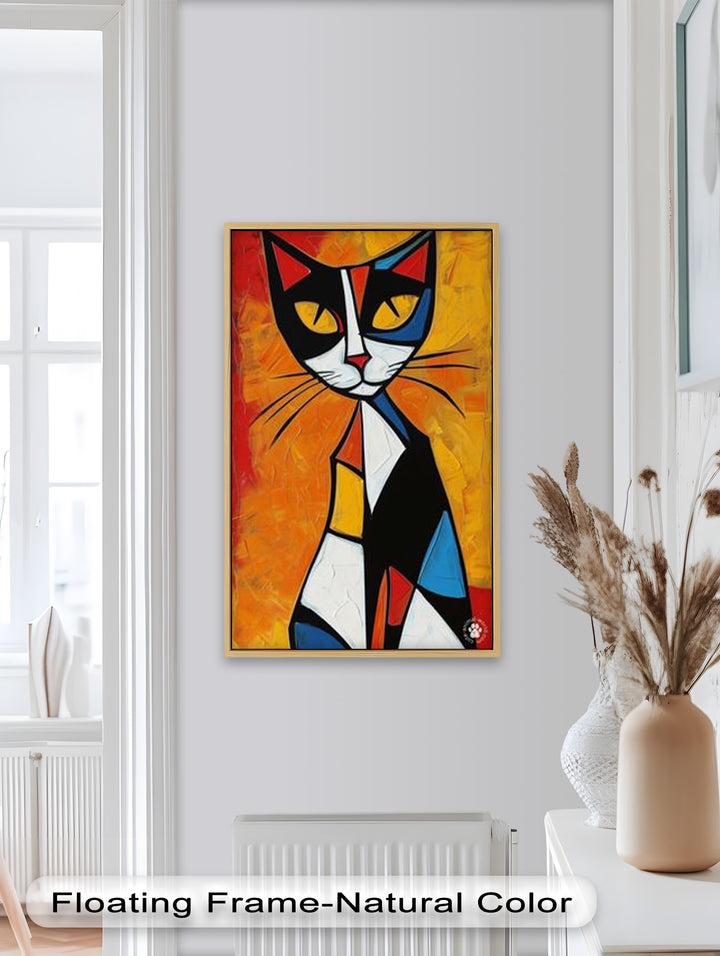 Geometrische Katze in kräftigen Farben – Picasso-Ölgemälde