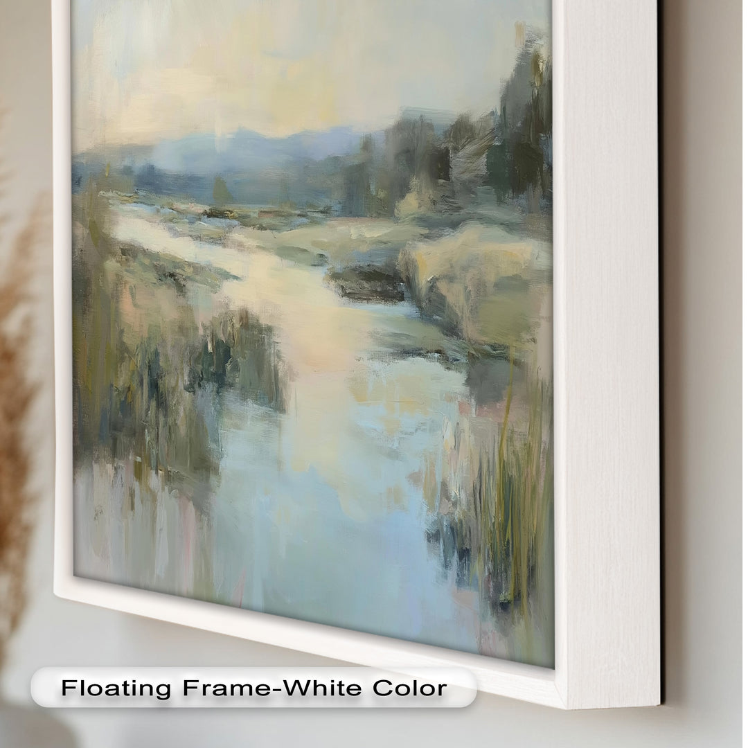 Pastel River Landscape - Framed Oil Painting
