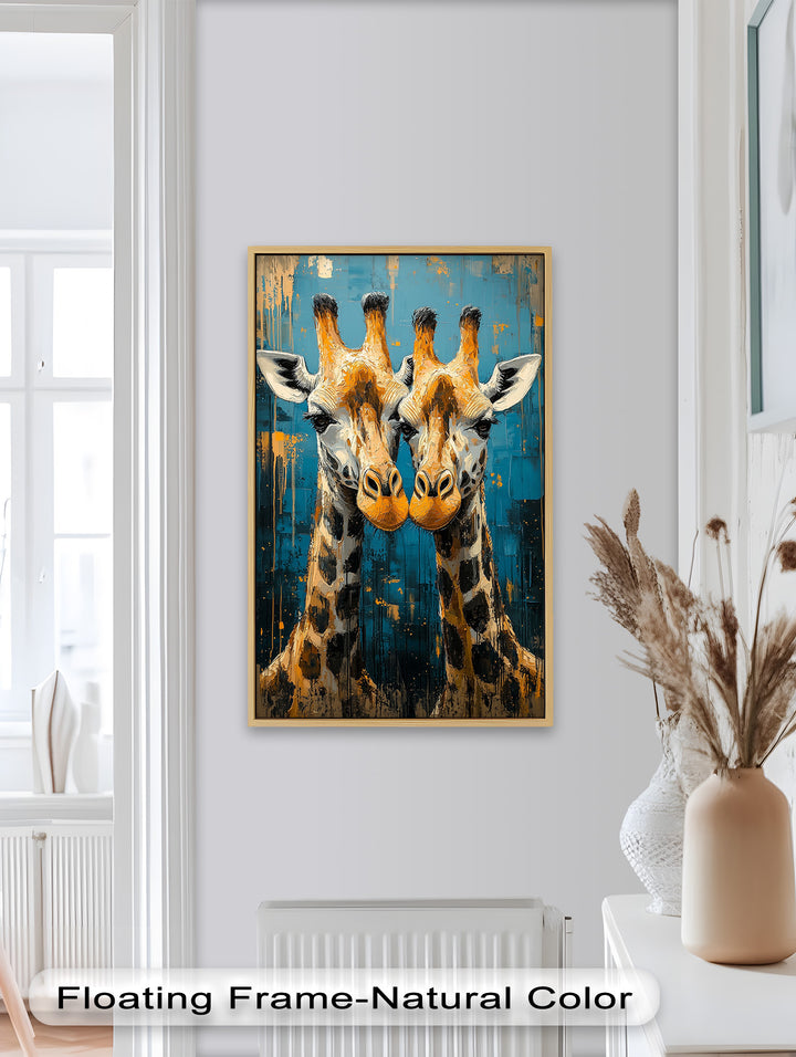 Zwei Giraffen in blauer abstrakter Harmonie - Tierölgemälde