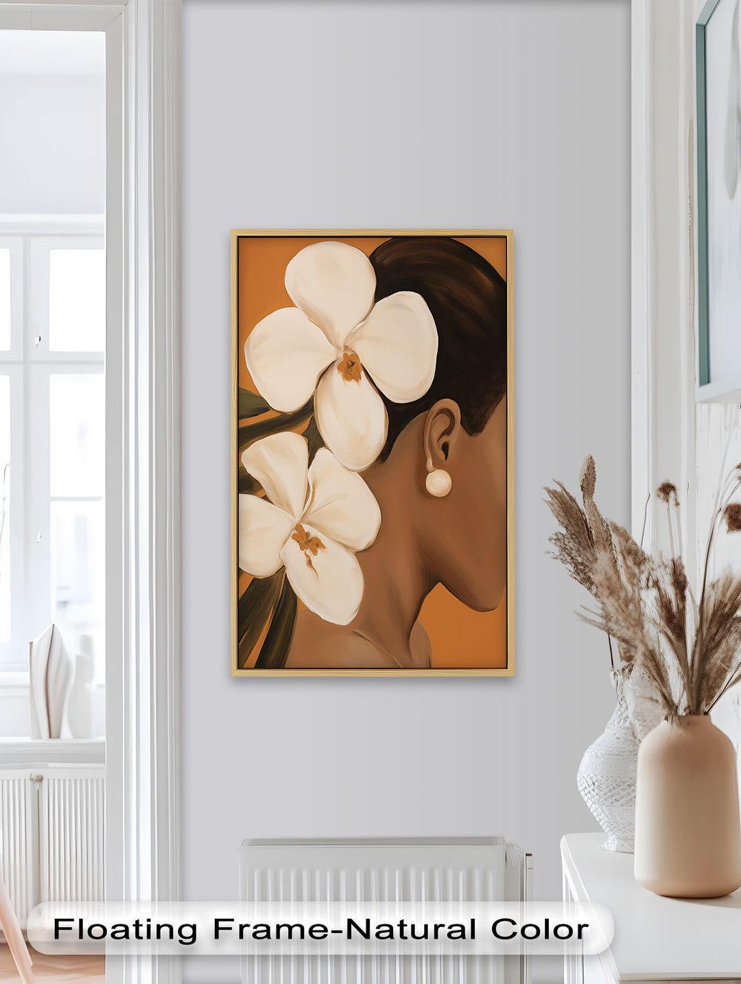 Afrikanische Frau mit Orchideen – Gerahmtes Ölgemälde