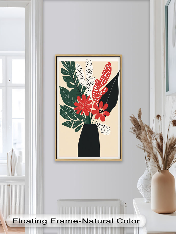 Purpurrote Blüte in monochromer Vase – Modernes florales Ölgemälde
