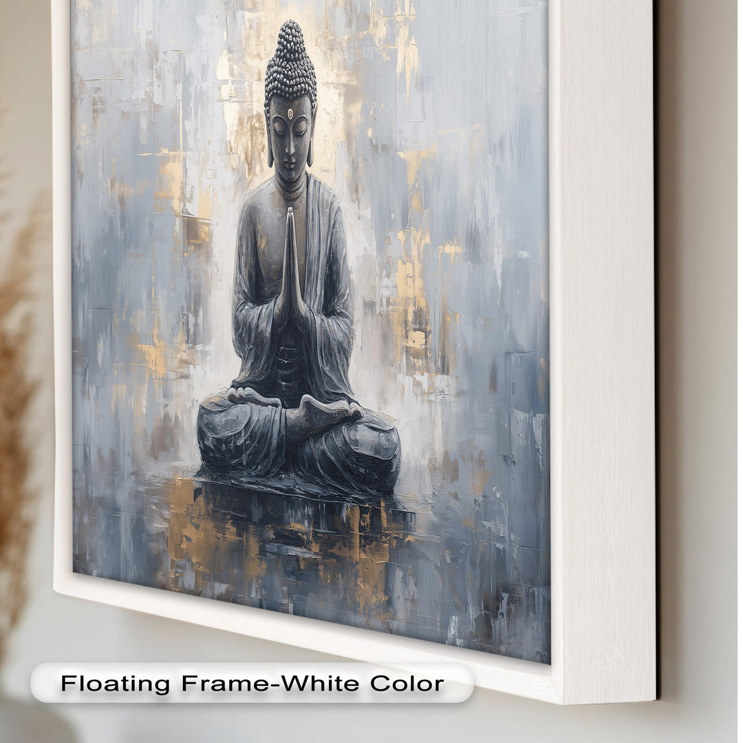 Graue Buddha-Meditationswandkunst – Religiöses Ölgemälde