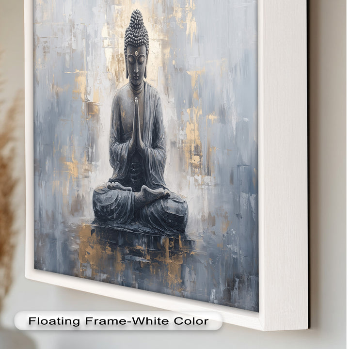 Graue Buddha-Meditationswandkunst – Religiöses Ölgemälde