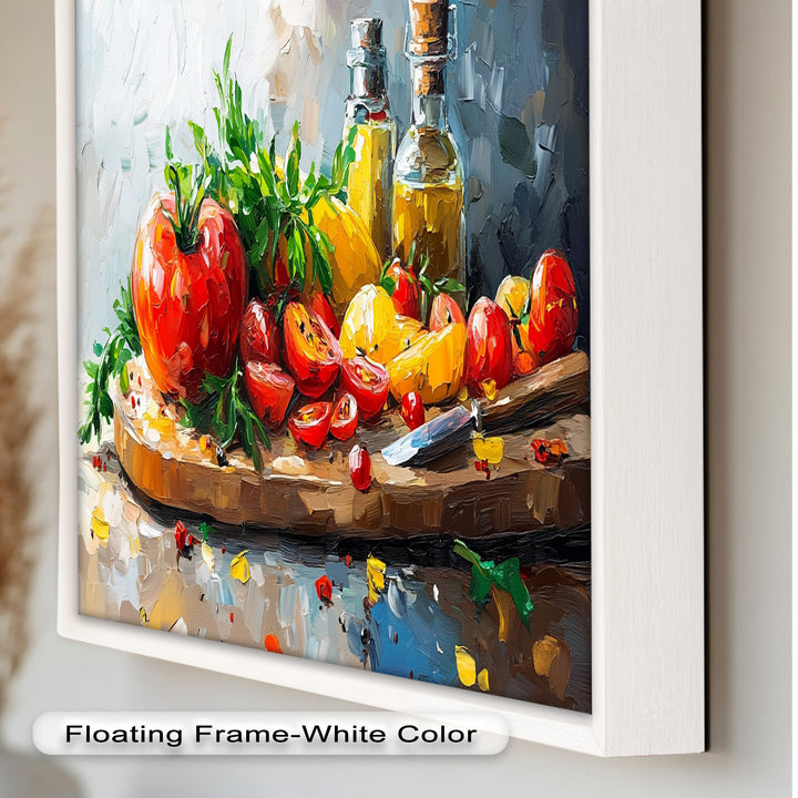 Tomato & Olive Oil Kitchen Art – Colorful Framed Oil Painting