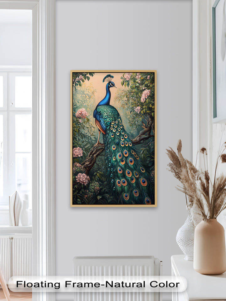 Peacock Among Blossoms – Regal Garden Beauty Animal Oil Painting