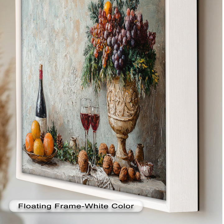 Vintage Obst, Wein &amp; Blumen - Stillleben Ölgemälde